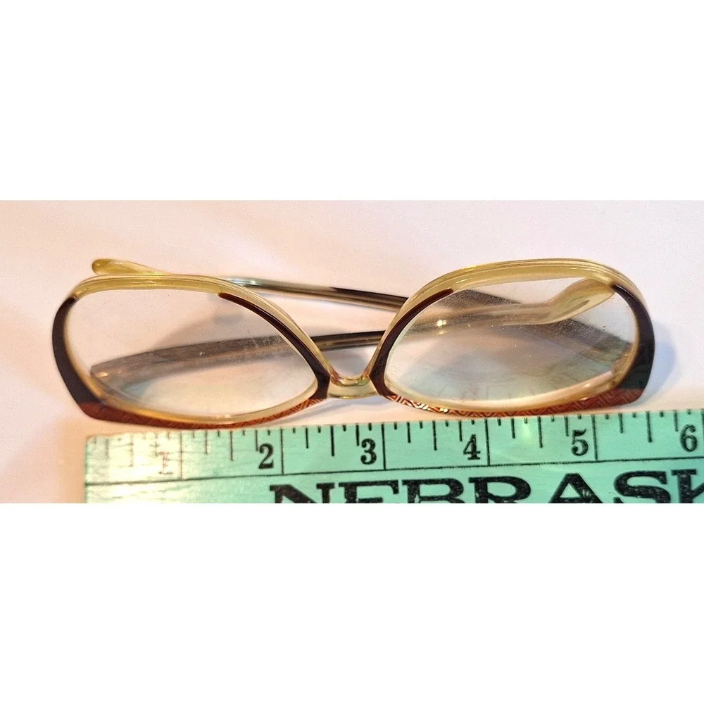 Anne Klein Jacquard Vintage Cat Eye Glass Frames Brown Handmade Italy 53-17 135